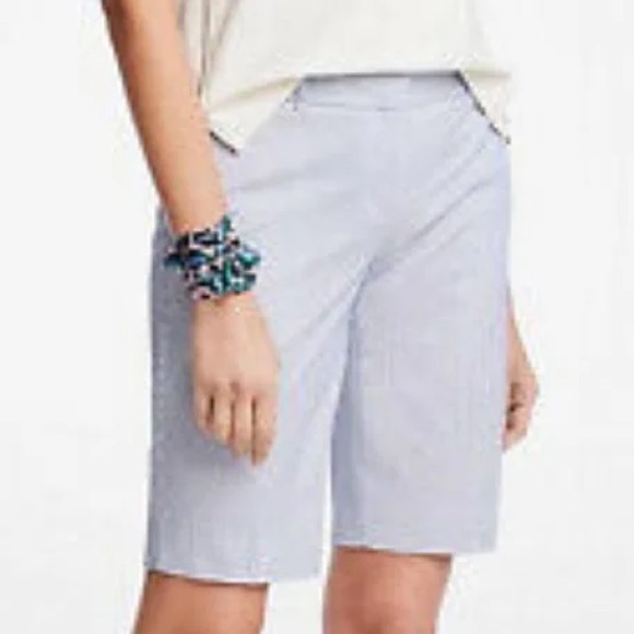 Ann Taylor NWT The Boardwalk Blue and White Striped Bermuda Shorts Size 14 - Picture 1 of 11